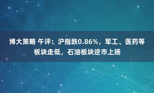 博大策略 午评：沪指跌0.86%，军工、医药等板块走低，石油板块逆市上扬